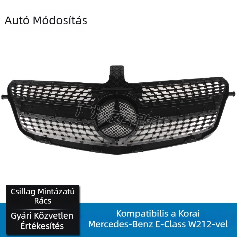 Mercedes-Benz E-Class W212 elülső grille (2010-2013), ABS műanyag, szerelhető a lökhárítóra, csillag mintás kialakítás
