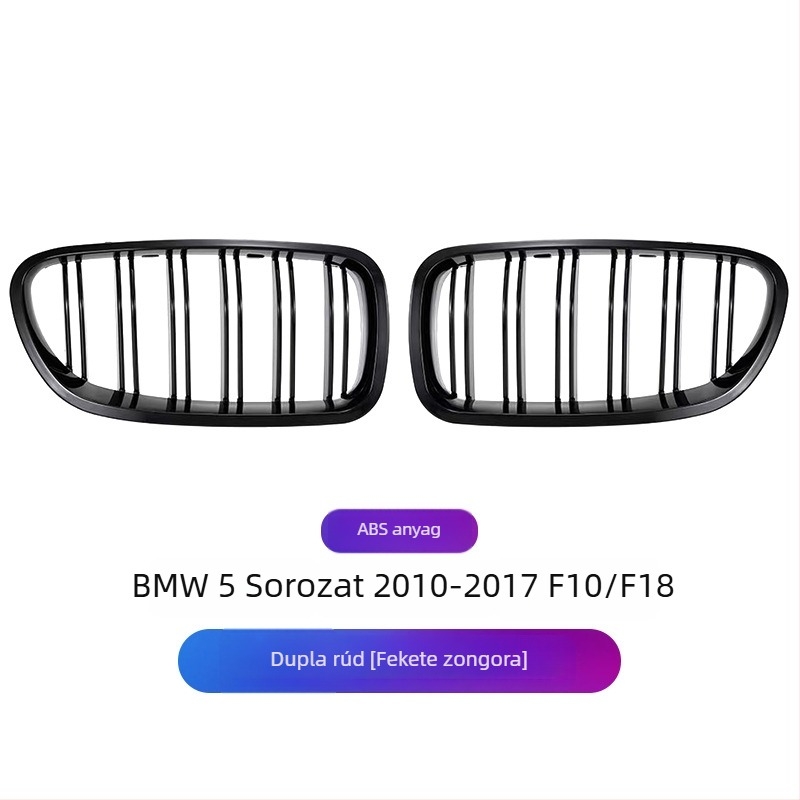 BMW 5 Series F10/F18 dupla vonalú első grille, ABS műanyag, szerelhető a lökhárítóra, 2010–2017