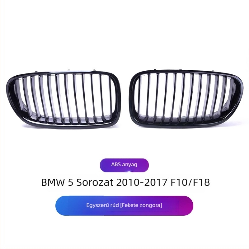 BMW 5 Series F10/F18 dupla vonalú első grille, ABS műanyag, szerelhető a lökhárítóra, 2010–2017