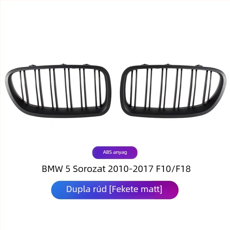 BMW 5 Series F10/F18 dupla vonalú első grille, ABS műanyag, szerelhető a lökhárítóra, 2010–2017