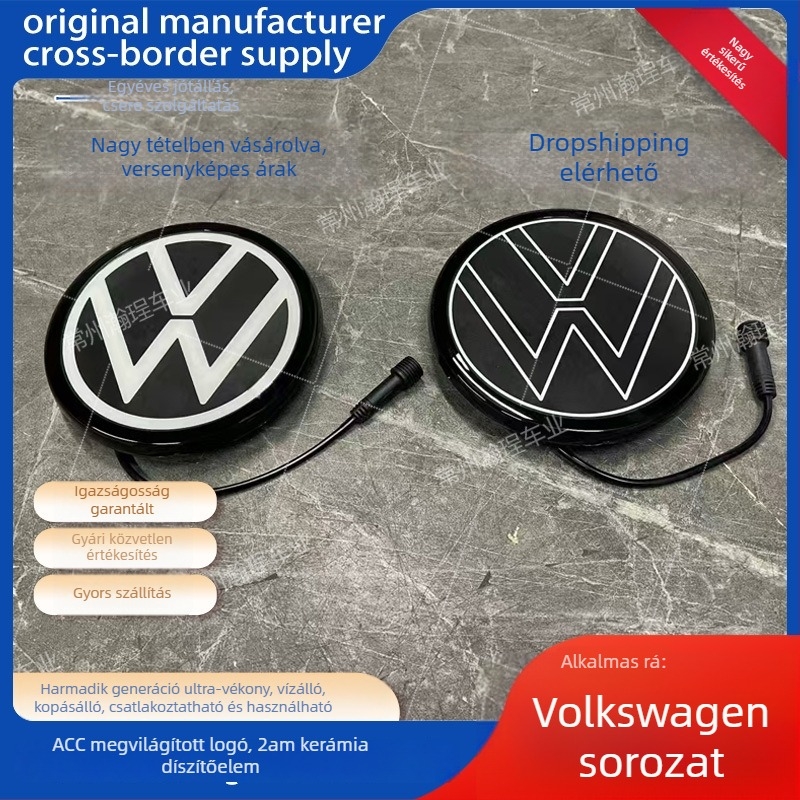 Világító VW embléma Sagitar, Passat, Magotan, Golf és Tiguan L modellekhez – ABS műanyagból; szerelés a hűtőzónában; kompatibil 2012–2025; nem befolyásolja ACC-t