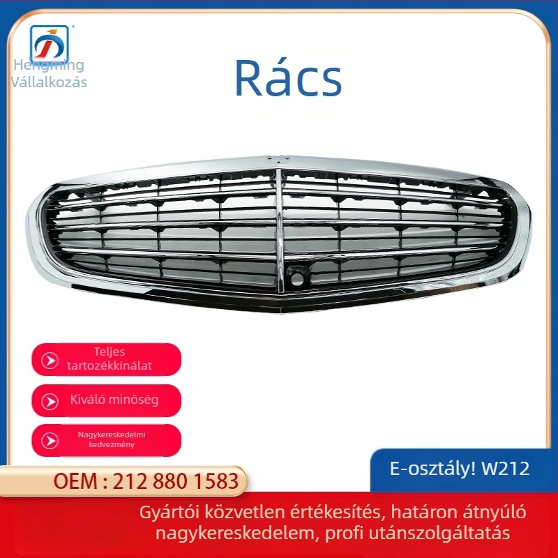 Mercedes‑Benz E‑Class W212 első lökhárító rács kamera nyílással – ABS műanyag; szerelés: lökhárítóra; kiegészítő szám: 2128801583