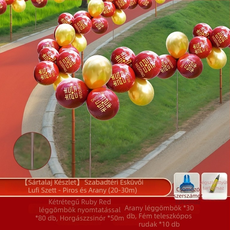 Esküvői útvonal-ballonok vidéki szabadtéri ceremóniához, udvar és út menti dekoráció