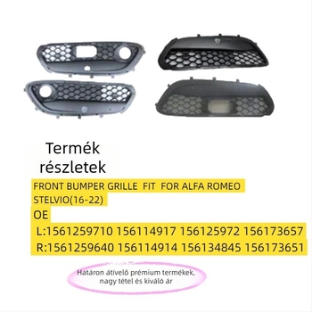 Elülső lökhárító rostély Alfa Romeo Stelvio (2017+), PP anyag, lökhárítóba szerelve, alkatrész számok 156125964 és 156125970.