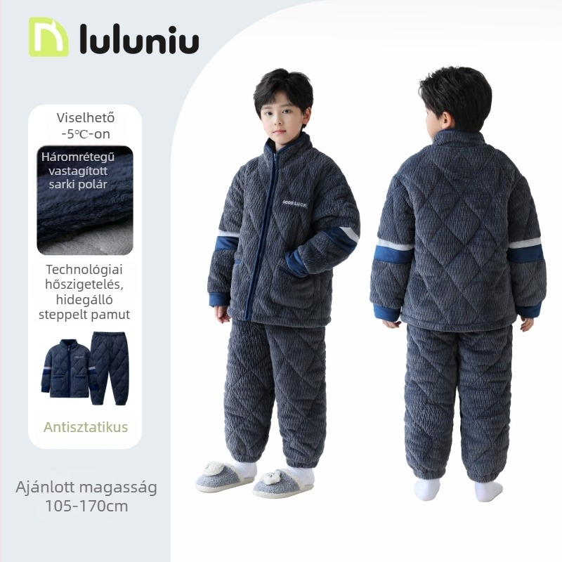 Luluniu Gyerekeknek Pizsama – Fiúk, téli flanel, bélelt, vastag