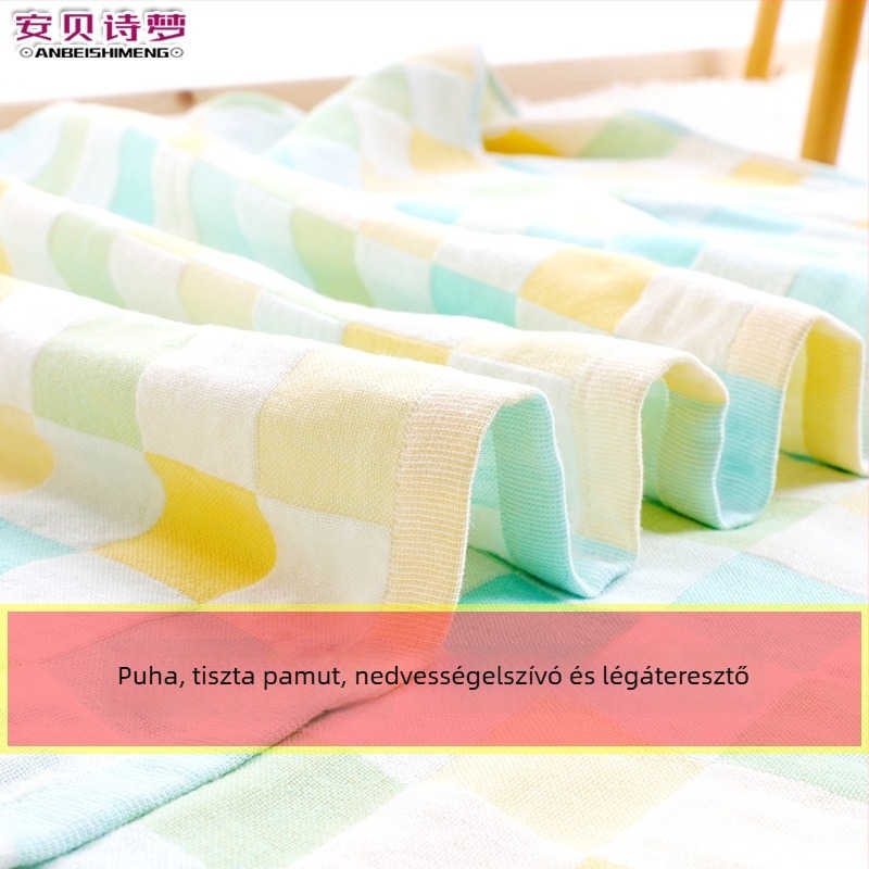 Babafürdő törölköző géz pamutból, jacquard kivitel, 170–200 g, 32 szál, rácsos minta