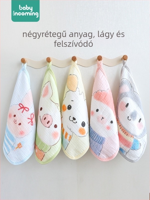 Újszülött négyszögletes törölköző, pamut szálból, nedvszívó és lélegző, állatmintás