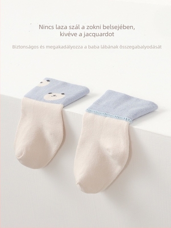 Pamut baba zokni ősz-télre, varrat nélküli, középső vádlis magasságú, széles nyílású, 1–3 éveseknek, rajzfilmszerű mintával