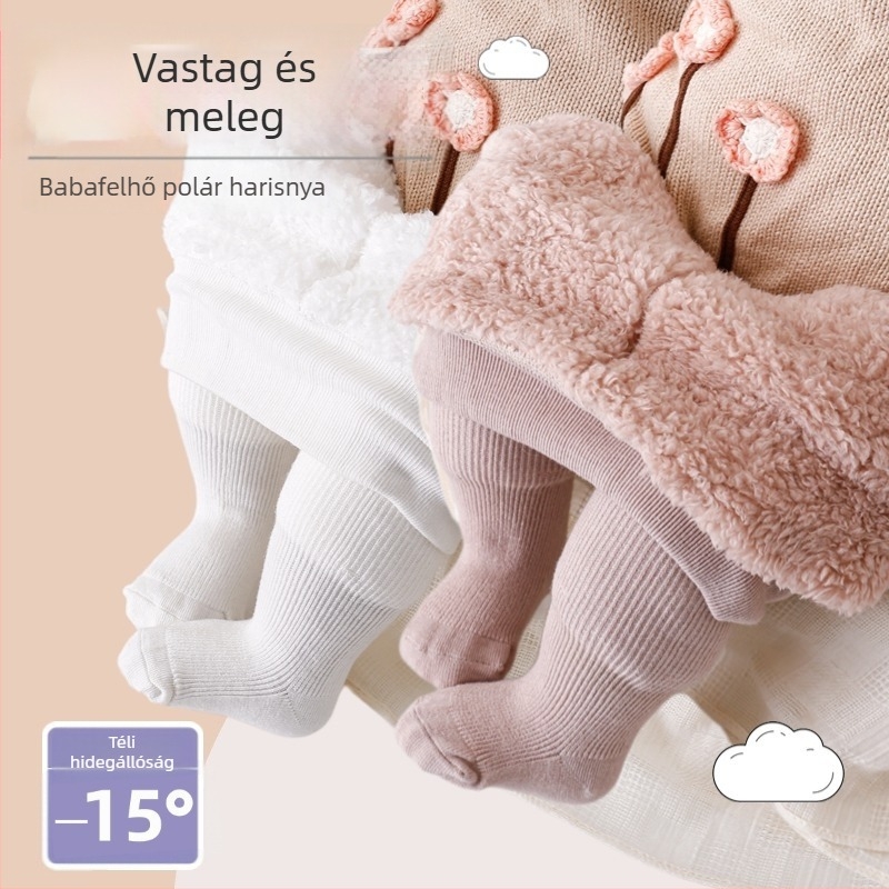 Téli vastag bébi harisnya lányoknak, felhő-szerű velúr textúrával, meleg