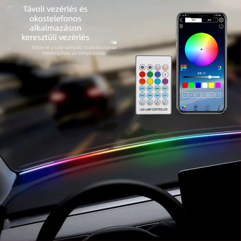 Autó belső ambient világítása, akril, alkalmazás által vezérelhető, vezetékek nélkül, beépített telepítés, 13W 5V 0.8A