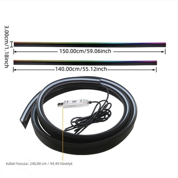 Autó belső ambient világítása, akril, alkalmazás által vezérelhető, vezetékek nélkül, beépített telepítés, 13W 5V 0.8A