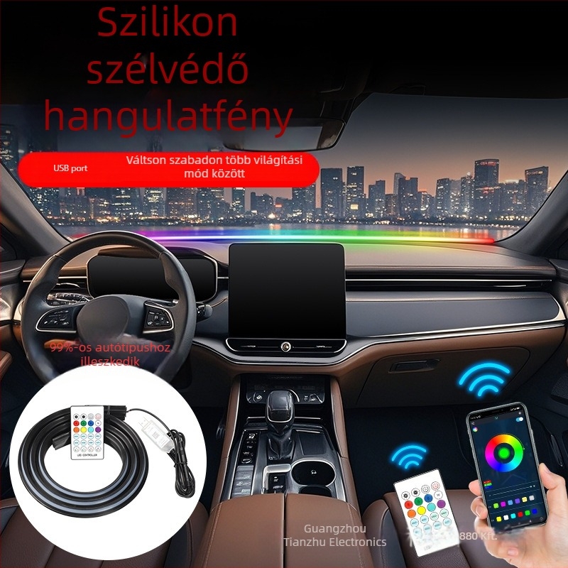Színes műszerfal-ambient fény, vezeték nélküli, rejtett telepítés az első szélvédőn