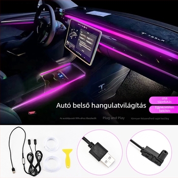 USB LED belső hangulatvilágítás autóhoz – több színű fény a műszerfalhoz és középső konzolhoz