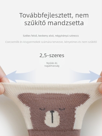 Pamut baba zokni, A osztály, újszülötteknek, széles nyílású felső rész, varrat nélküli, karikatúra minta, középmagas hosszúságú