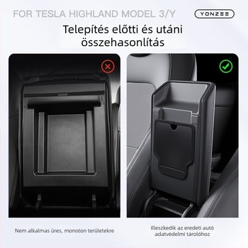 Tesla Model 3/Y központi kartámasz tároló doboz – műanyag belső szervező, Model 3/Y kompatibilis, beépítés kár nélkül