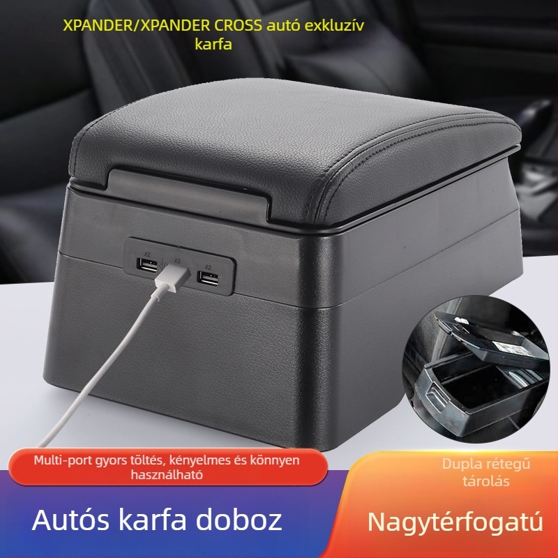 XPANDER autókarfához tartozó dupla rekesz tároló és gyorstöltés, modell V2, műanyag