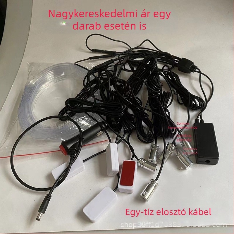 Autó RGB hangulatvilágítás-szalag vezérlőgombokkal és külön vezetékekkel, a műszerfalhoz és a belső térhez