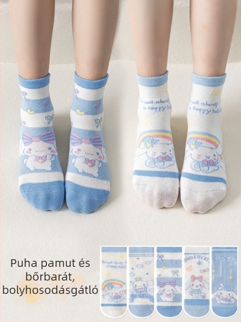 Lányoknak szóló pamut zokni gyerekeknek, középmagas szár, szivárványos rajz, lélegző, őszi–téli, öt párból álló csomag