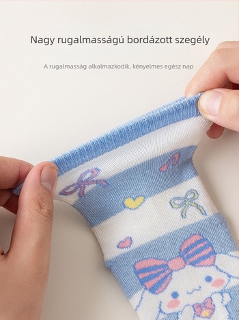 Lányoknak szóló pamut zokni gyerekeknek, középmagas szár, szivárványos rajz, lélegző, őszi–téli, öt párból álló csomag