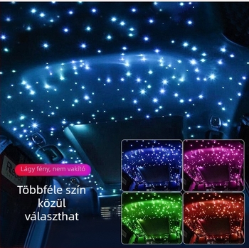 Autó belső tér: csillagos égbolt plafon, környezeti megvilágítás alkalmazásos távirányítással, többszínű LED, hangvezérlés, optikai szálas dekoráció.