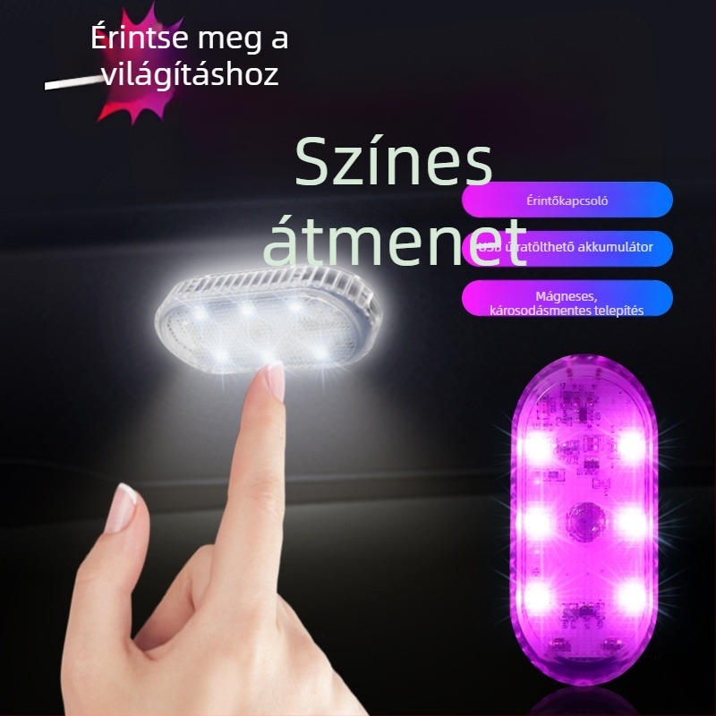 Autó LED hangulatvilág érintőpaneles vezérléssel, USB töltés, 0.5W/5V/1A, univerzális illeszkedés, 7 színmód
