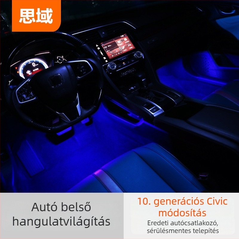 X. generációs Civic belső atmoszferikus világítás – lábfej világítás, modell: Civic Interior Atmosphere Lights, kompatibilis a Civic 2016–2019.