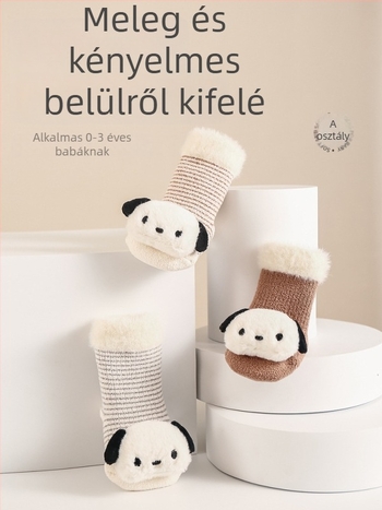 Újszülött baba zokni, fleece béléssel, vastagított, csúszásmentes, meleg, csíkos és rajzfilmfigura mintával