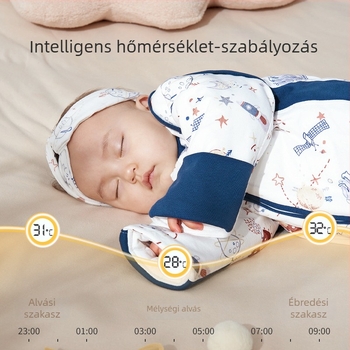 Gyerekeknek készült hálózsák, állandó hőmérsékletű pamut bélésével és töltetével, levehető ujjak, vastag, mintás rajzfilm, téli–őszi használatra
