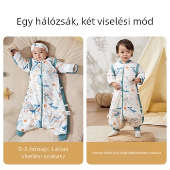 Gyerekeknek készült hálózsák, állandó hőmérsékletű pamut bélésével és töltetével, levehető ujjak, vastag, mintás rajzfilm, téli–őszi használatra