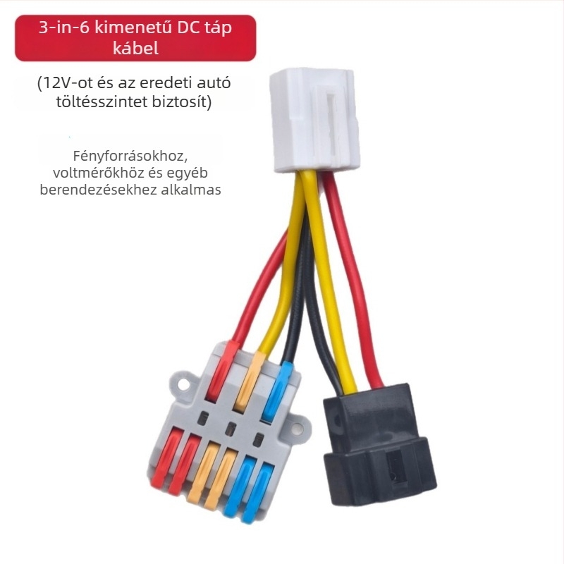 Elektromos jármű DC feszültség-konverter, kábel 3 bemenettel és 6 kimenettel, nem károsító dugó, közvetlen felhelyezésű spotlámpa voltmérő