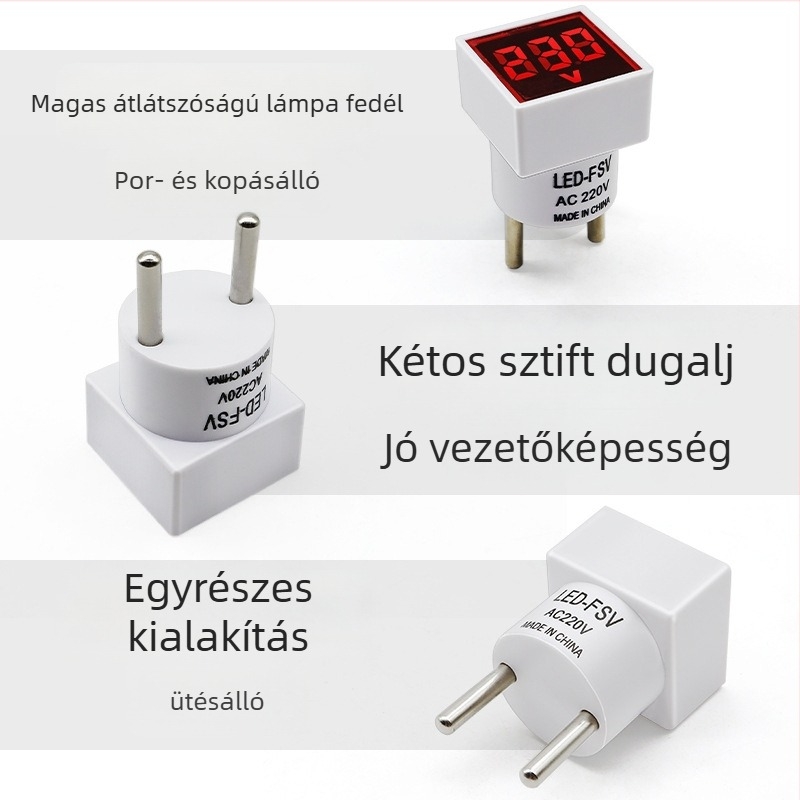 Feszültségmérő európai csatlakozóval, aljzattípus, LED jelzőfény, digitális kijelző, AC 220V