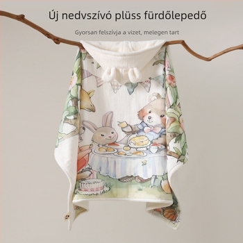 Baba fürdőköpenyes törölköző – Pamut, abszorbens velúr, karikatúra mintázat, 500 g felett, Yipin márka