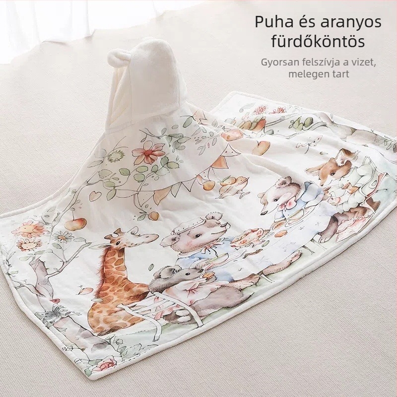 Baba fürdőköpenyes törölköző – Pamut, abszorbens velúr, karikatúra mintázat, 500 g felett, Yipin márka