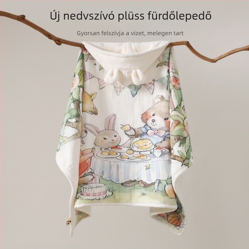 Baba fürdőköpenyes törölköző – Pamut, abszorbens velúr, karikatúra mintázat, 500 g felett, Yipin márka
