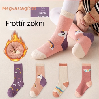 Gyerekek téli vastag zoknik fleece-betéttel, hosszú szárú, lányoknak, pamutból