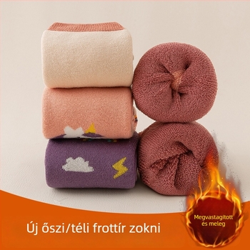 Gyerekek téli vastag zoknik fleece-betéttel, hosszú szárú, lányoknak, pamutból