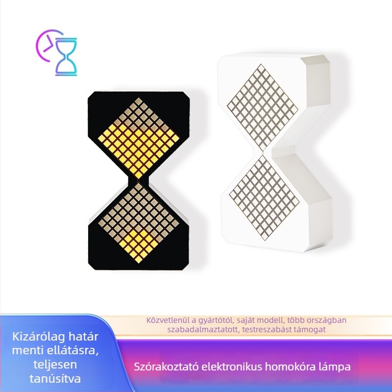 Modern asztali lámpa vezeték nélküli töltéssel és időzítővel, USB töltés, 3D homokóra dísz és hangulatos LED éjszakai fény