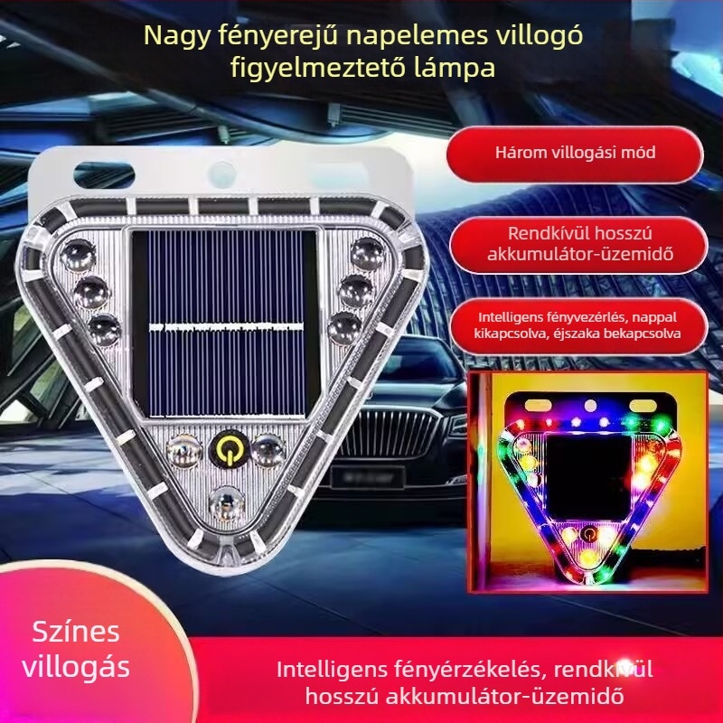 Napenergia-alapú LED figyelmeztető lámpa járművekhez mágneses rögzítéssel – villogó fény autók, teherautók és motorkerékpárok számára