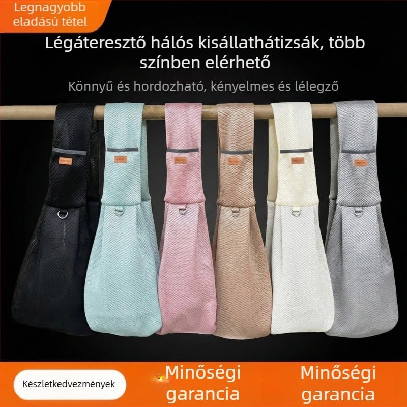 Kényelmes, vállon hordozható háziállat-táska, lélegző hálós anyagból, macska és kutya számára, kapacitás 2,5–6 kg, termékkód 2410#