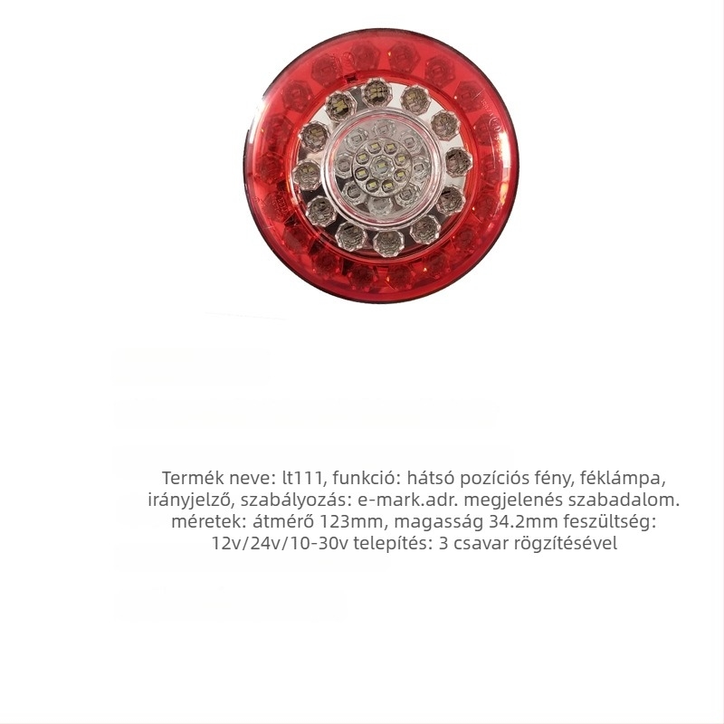 LT111 Kör alakú LED hátsó lámpa teherautó utánfutóhoz – 10-30V, 2W, univerzális európai teherautókhoz