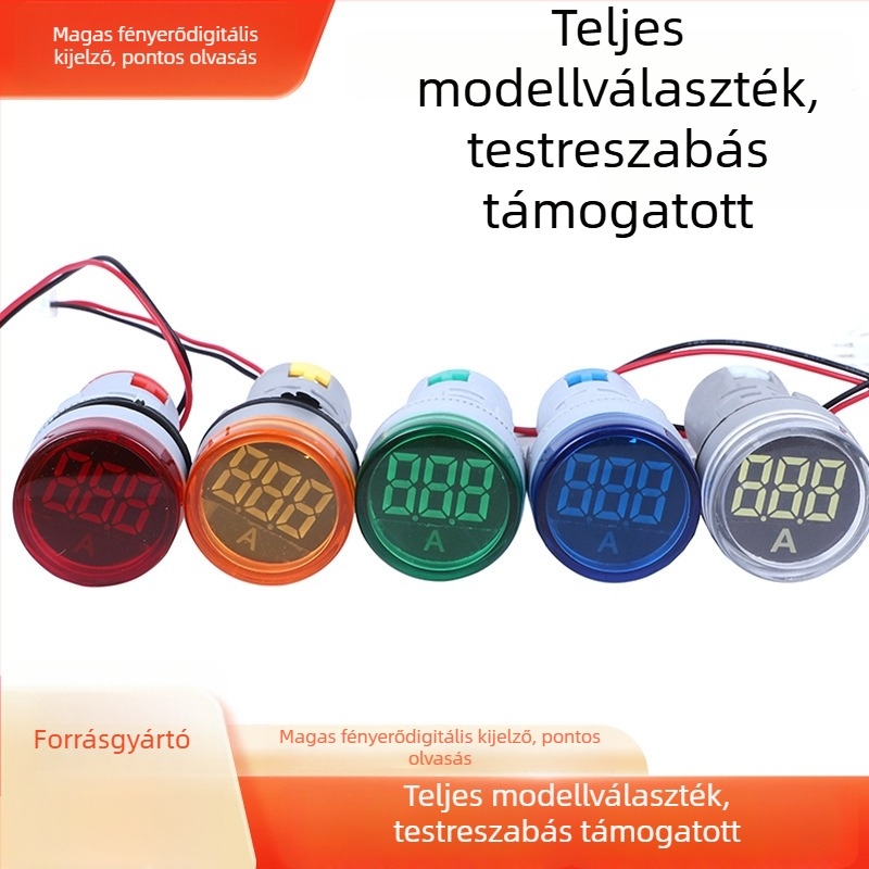 LED-jelzőfény kis digitális kijelzővel áram- és feszültségmérésre, AD16-22DVA univerzális típus