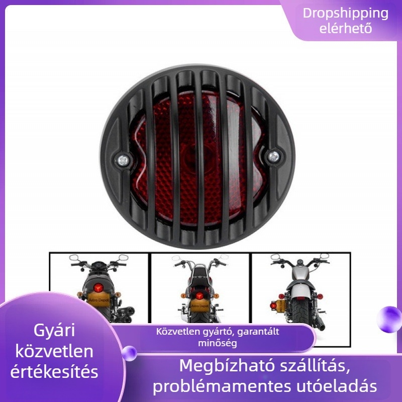Motorkerékpár hátsó lámpa, fém ház, 12V, 20W, Harley-kompatibilis