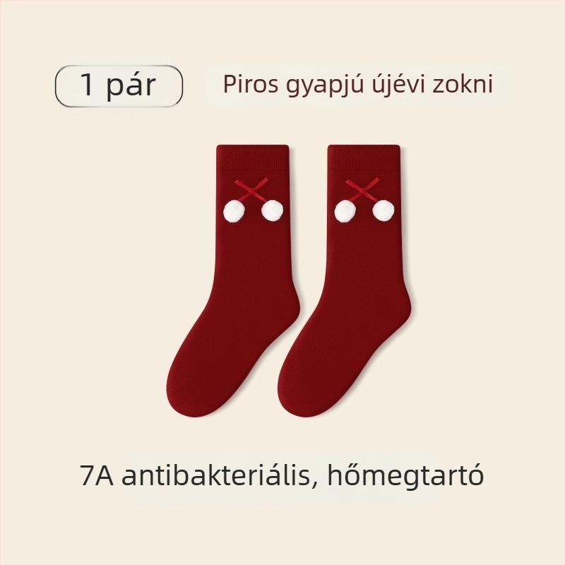 Lányoknak szóló őszi-téli piros zokni, vastag gyapjúból, középső vádli magasságú, hímzett