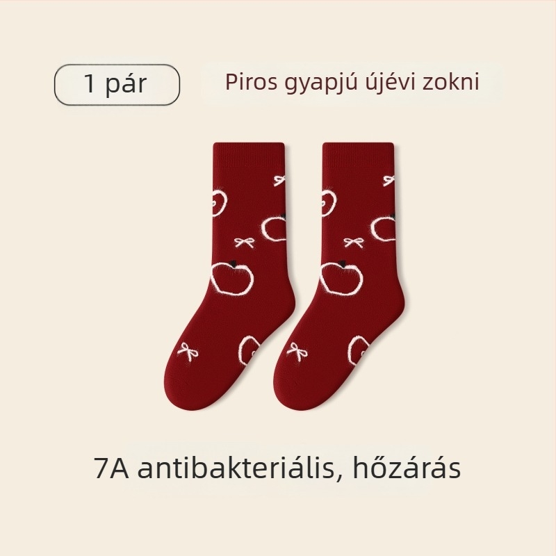 Lányoknak szóló őszi-téli piros zokni, vastag gyapjúból, középső vádli magasságú, hímzett