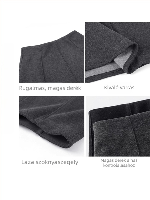 Szürke retró A-vonalú midi szoknya nőknek, magas derekú, karcsú szabás, őszi-téli, A8961