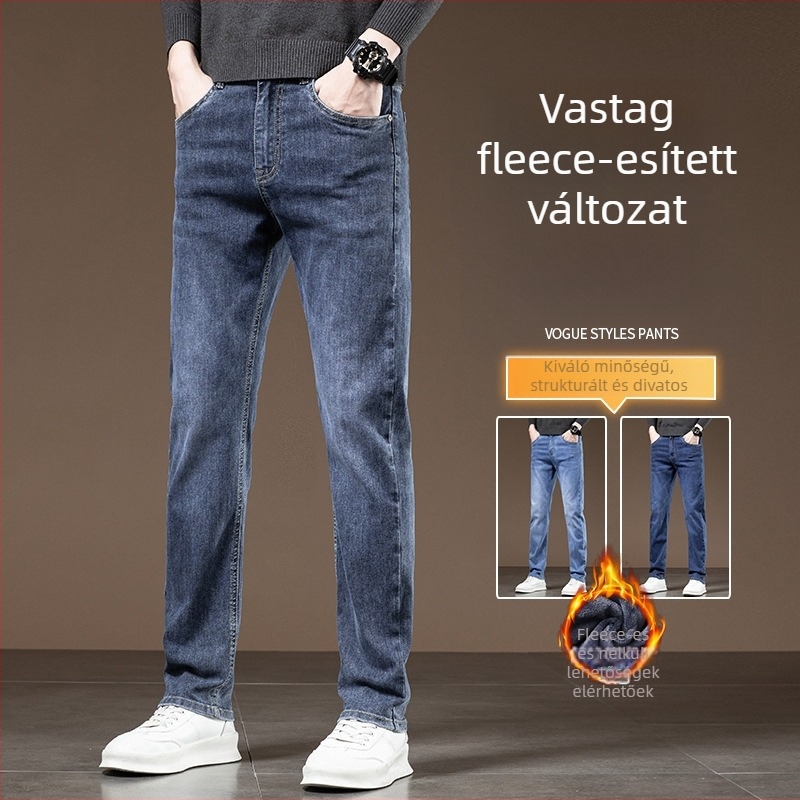 Férfi pamut farmernadrág egyenes szabású, középmagas derekú, cipzáros zárás, mikro-elasztikus