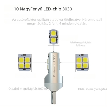 LED belső olvasólámpa autóhoz, modell T10-10W-3030, 3W, 10-28V, 400 lm, 6000-6500K