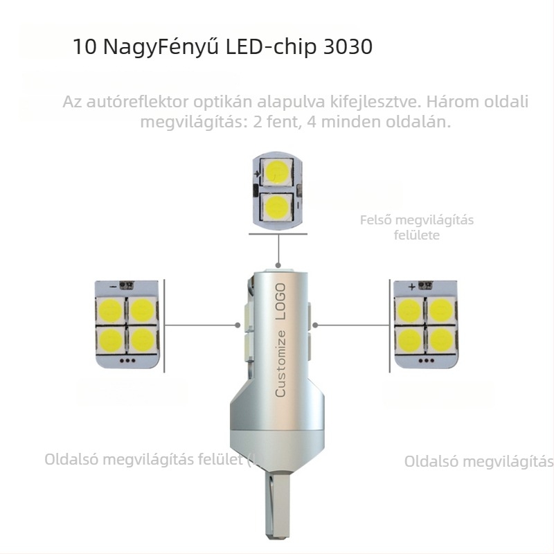 LED belső olvasólámpa autóhoz, modell T10-10W-3030, 3W, 10-28V, 400 lm, 6000-6500K