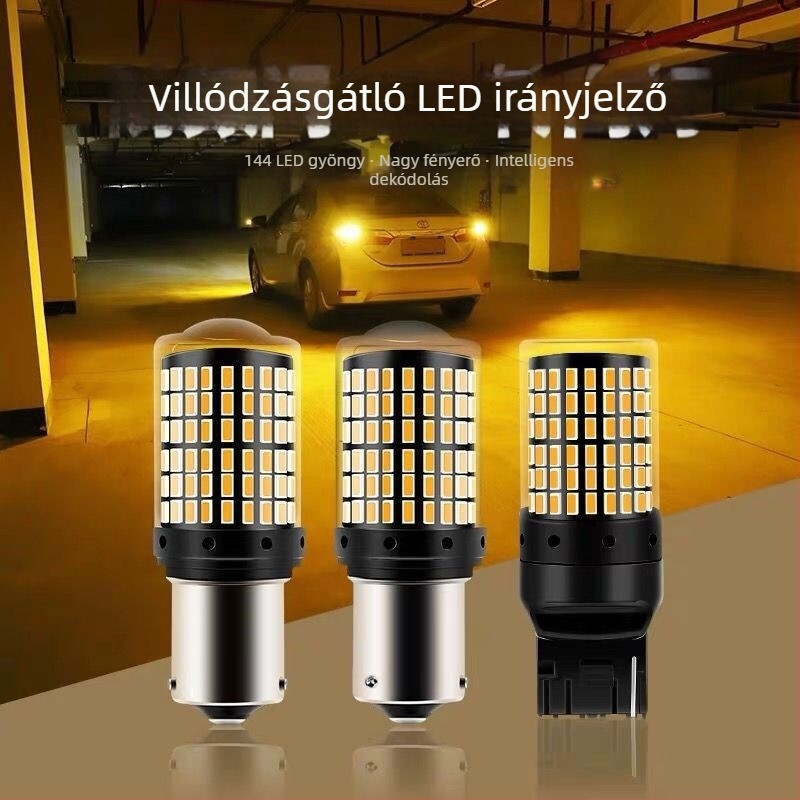 LED autójelző lámpa dekóddal és villogás elleni védelemmel, 144 SMD, kompatibilis 1156/7440