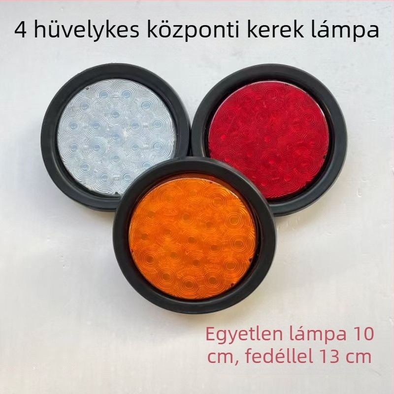 24V LED hátsó lámpa trailerhez és teherautóhoz, kör alakú, 4 hüvelykes, univerzális, gumírozott integrált kialakítású, irányjelző és hátrameneti fény